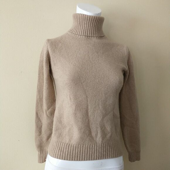 Uniqlo Sweater Pullover Womens XS Tan Turtleneck Wool Alpaca Blend Quiet Luxury - Picture 1 of 7